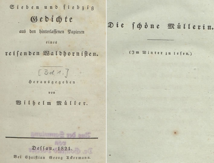 Wilhelm Müller, Gedichte, 1821, vol. 1, title page.
