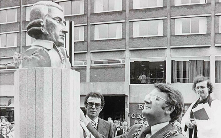 The unveiling of the John Walker memorial in 1977