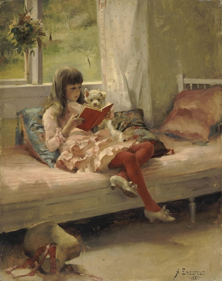 Albert Edelfelt (1854-1905), 'Good Friends, Portrait of the Artist's Sister Bertha Edelfelt', 1881.