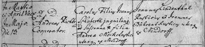 13 May 1754: Carl Schubert and Susanna Möck marriage register
