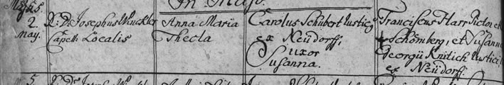 Birth register entry Anna Maria Thekla Schubert