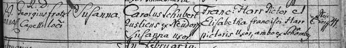 Birth register entry Susanna Schubert