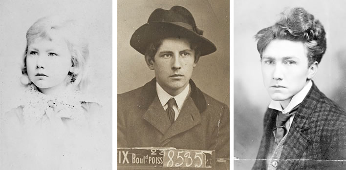 Ezra Pound growing up, 1890, 1904, 1909.