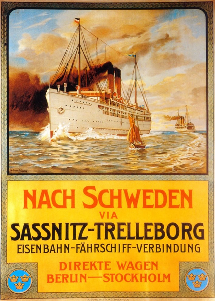 A poster from 1909 advertising the Saßnitz-Trelleborg ferry.