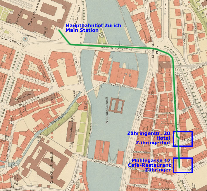 Map of the march to the station in Zurich.