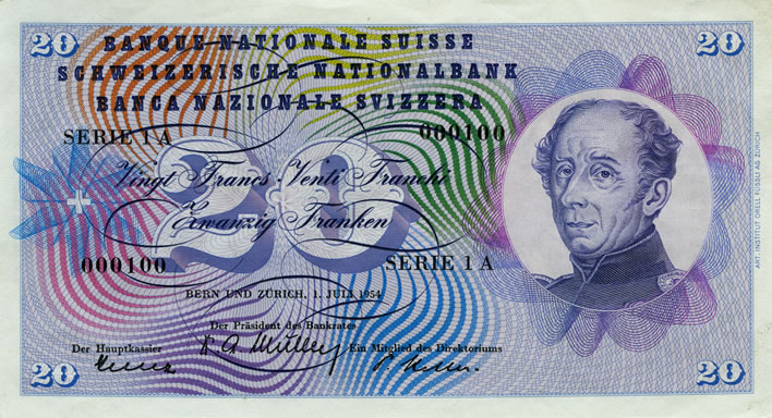 Hermann Eidenbenz series 5 banknote designs: 20fr Dufour A292.309_recto_708x384