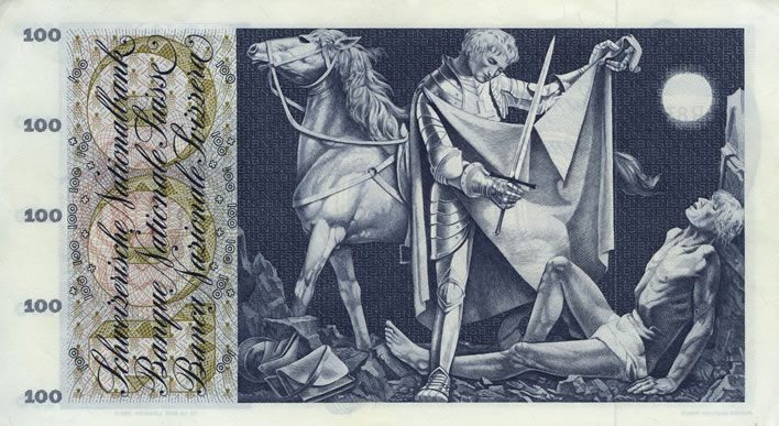 Pierre Gauchat Swiss series 5 banknote designs: 100fr Saint Martin B294.302_verso_708x387