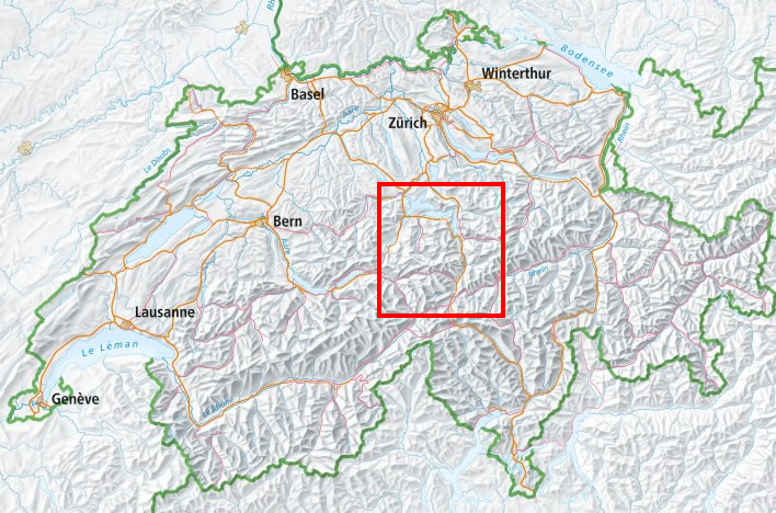 Gotthard Pass region location in Switzerland
