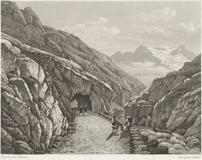 Vue de l'entrée de l'Urnerloch, route du St. Gotthard, 1841