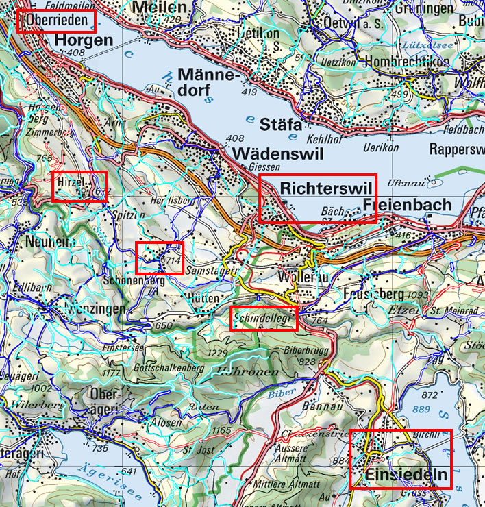 Map of the journey from Oberrieden to Einsiedeln