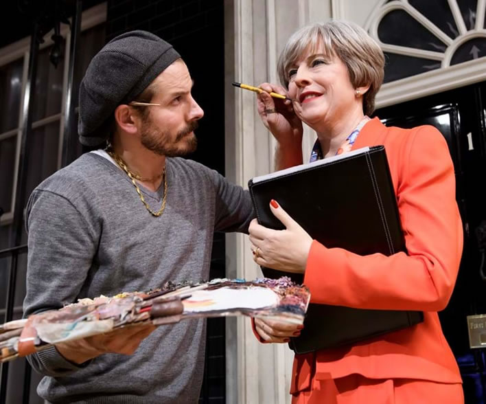 Studios Artist Chris Garguilo adds the finishing touches to the Theresa May wax figure.