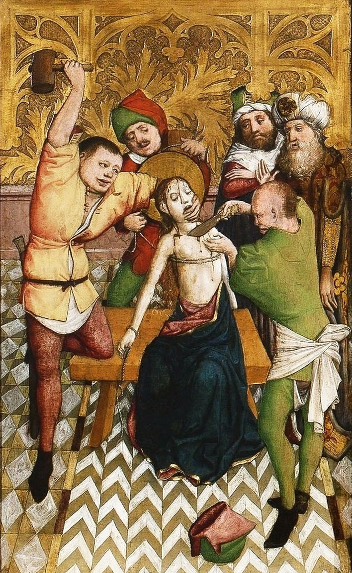 The torture scene from the Altarpiece of Saint Barbara, 1447.
