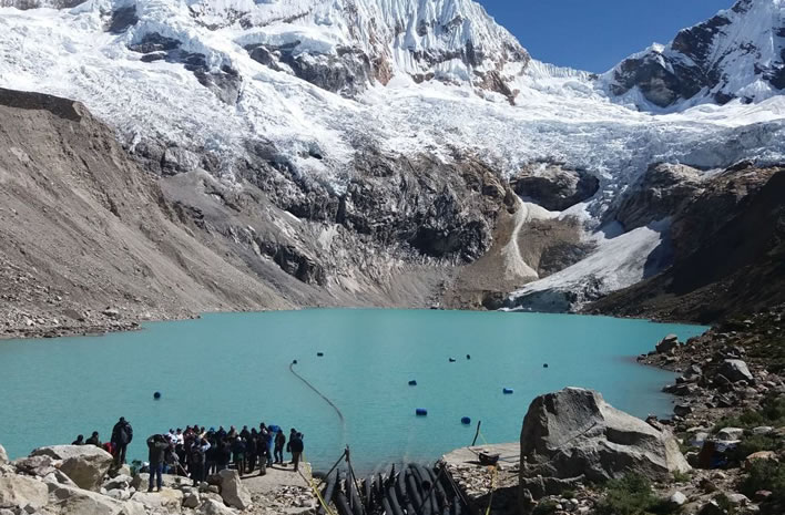 Lake Palcacocha and its melting glacier.