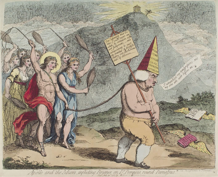 Apollo and the muses, inflicting penance on Dr Pomposo, by James Gillray, 1783