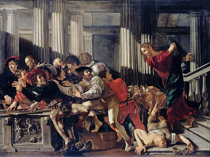 Cecco del Caravaggio (fl. 1610-1620), Christ driving the moneylenders out of the Temple (?1610-1620)