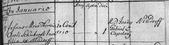 Birth register entry Maria Theresia (1) Schubert