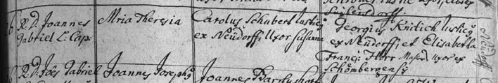 Birth register entry Maria Theresia (2) Schubert