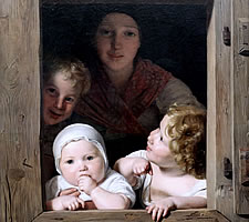 Ferdinand Georg Waldmüller, Young Peasant Woman with Three Children at the Window, 1840