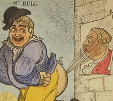 Richard Newton (1777-1798), 'Treason!!!', 1798, John Bull farts at a poster of King George III. A lurch by any other name would smell as sweet.