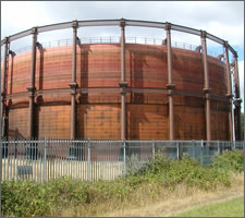 A gasometer: useful then, useful now. Image: ©Squiddy, Wikipedia