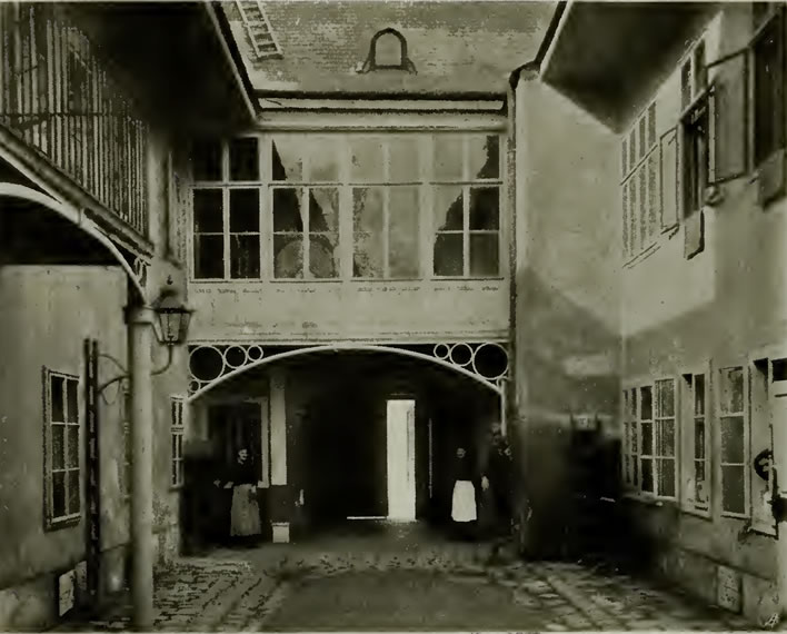 The courtyard in Schubert's birth house, 1897. Looking towards the street.