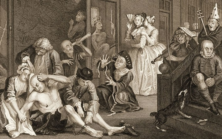 William Hogarth (1697-1764), 'A Rake's Progress: Scene in Bedlam', 1734