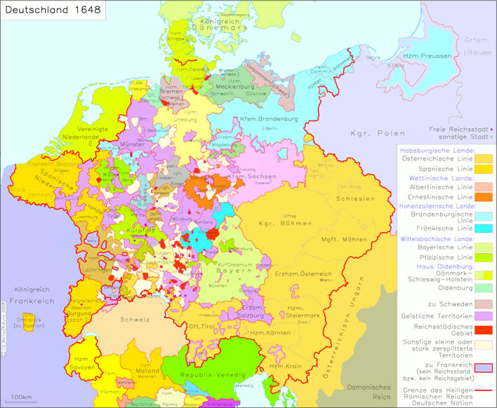 The European patchwork after the conclusion of the Treaty of Westphalia in 1648.
