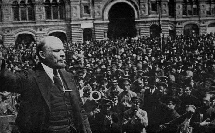 Lenin rousing the Russian masses.