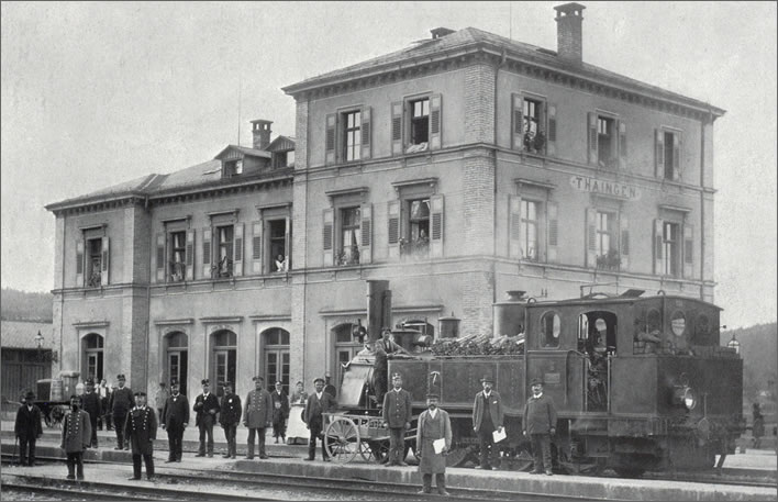 Photograph of Thayngen ('Thaingen') railway station taken around 1900.