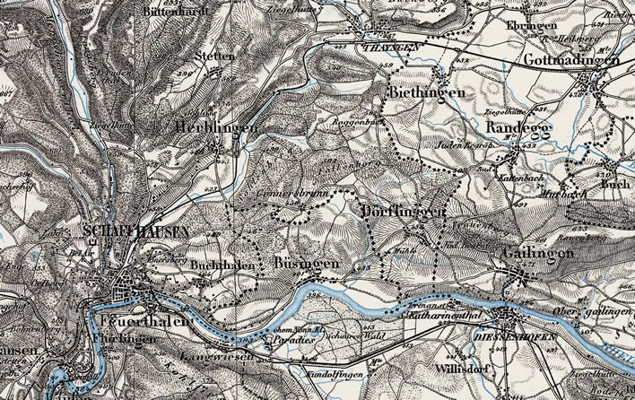 A map of the line Schaffhausen-Thayngen-Gottmadingen-[Singen] from 1904.