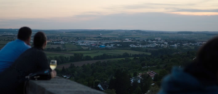 A romantic evening scene looking out over Asperg.