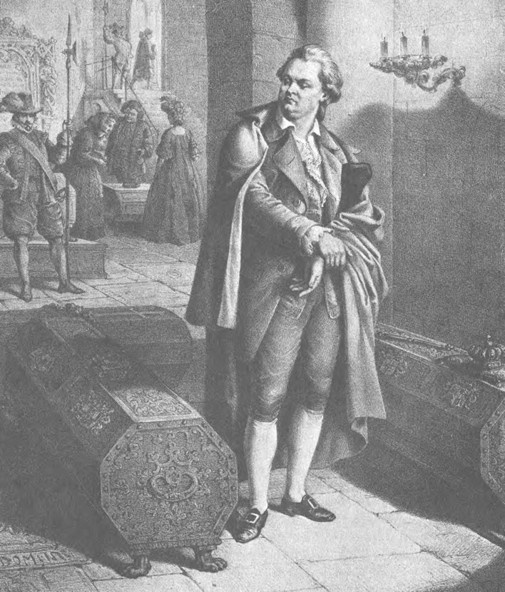 Schubart in der Fürstengruft, lithograph by Bonaventura Weiß