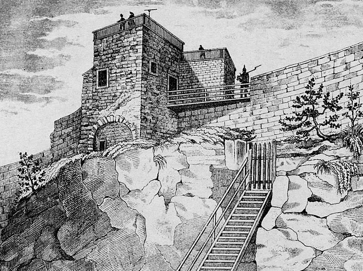 A drawing of the 'Schubart Tower' from inside the fortress, c. 1860.