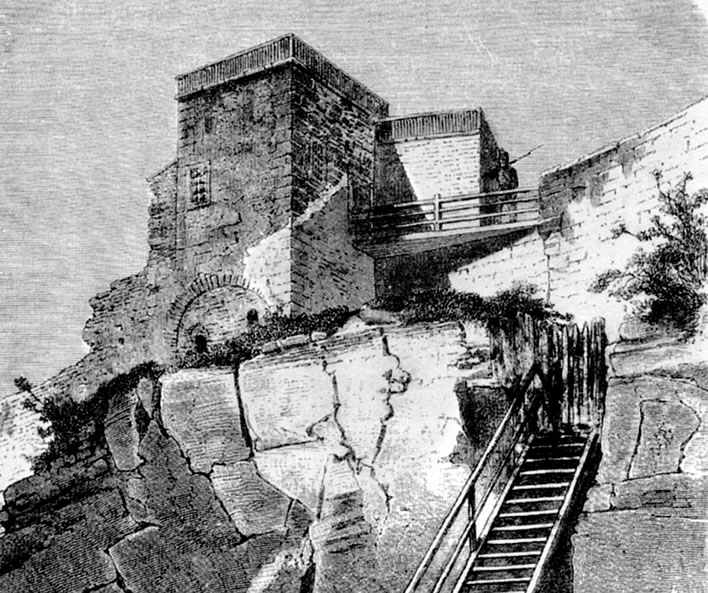 A drawing of the 'Schubart Tower' from inside the fortress, c. 1860.