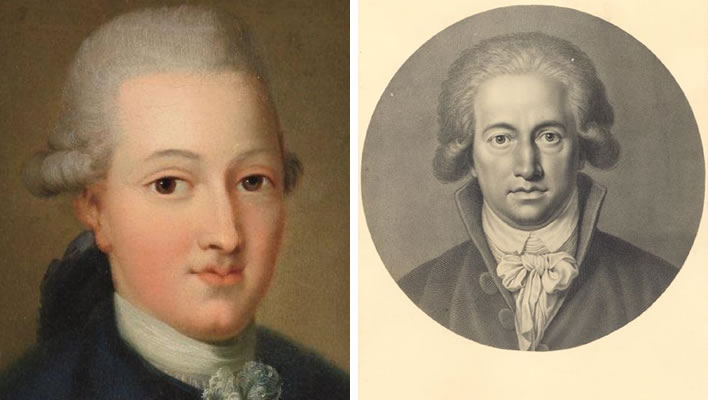 Left: presumed to be the 16-year-old Goethe. Right: Goethe by Johann Heinrich Lips 1791