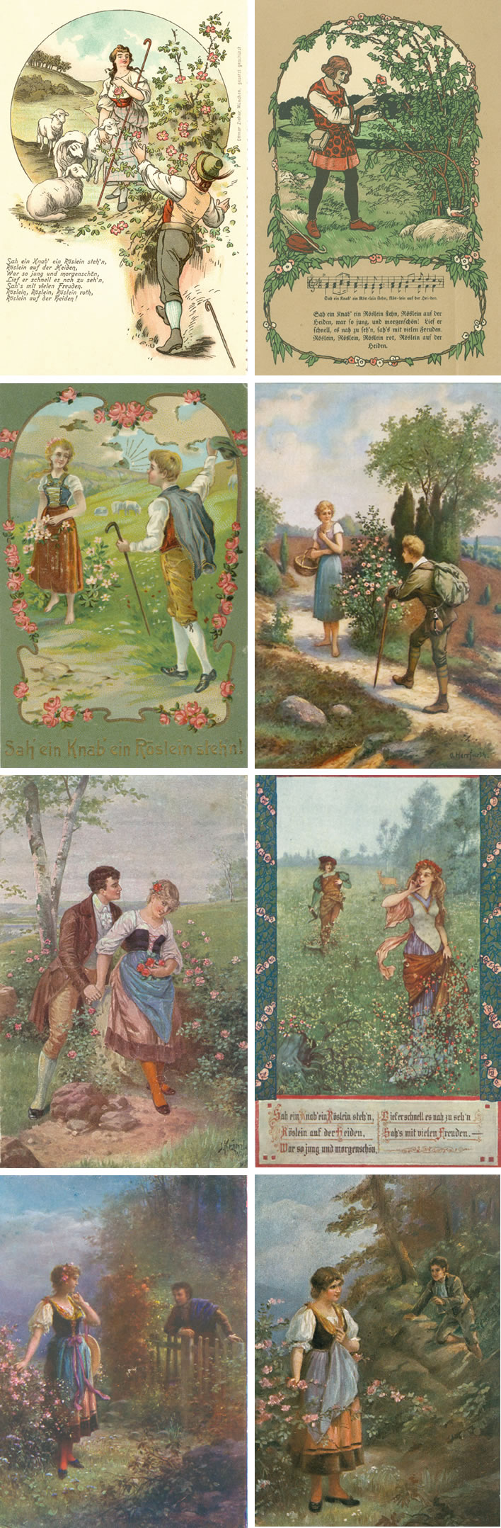 'Heidenröslein' illustrations on postcards