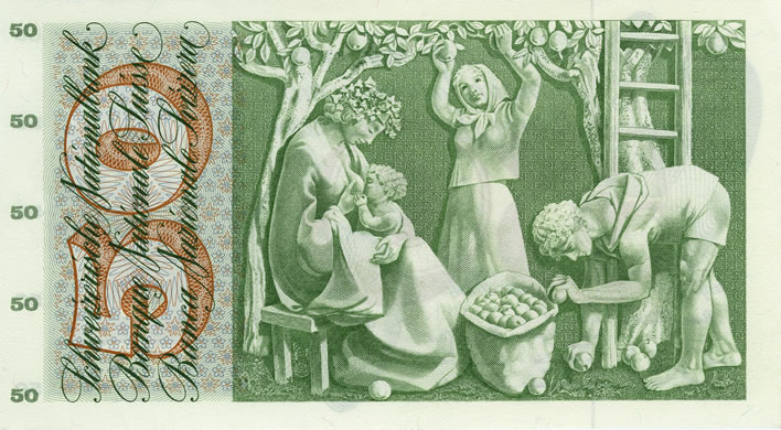 Pierre Gauchat Swiss series 5 banknote designs: 50fr Apple Harvest B293.306_verso_708x390