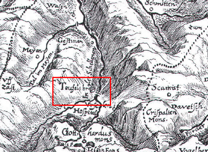 Historical maps of the Schöllenen: 1657