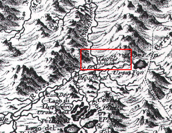 Historical maps of the Schöllenen: 1720