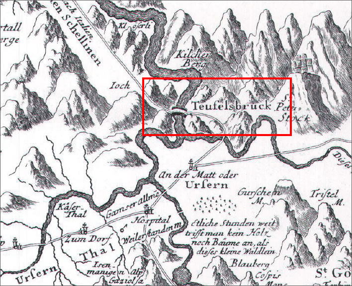 Historical maps of the Schöllenen: 1768