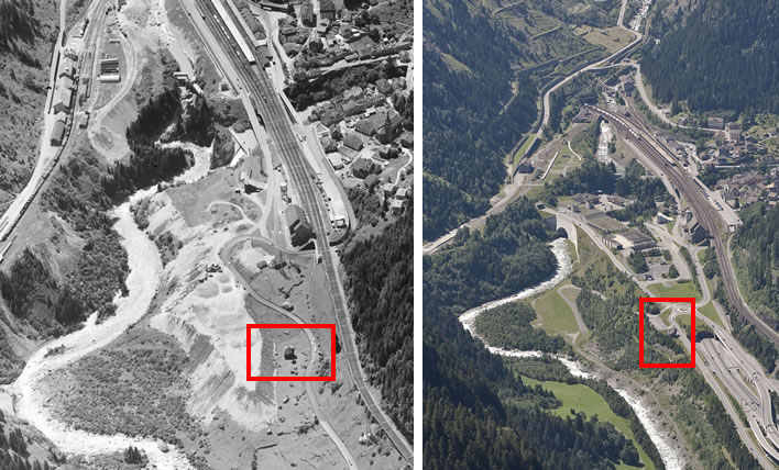Aerial views of the Teufelsstein in 1963 and 2007.