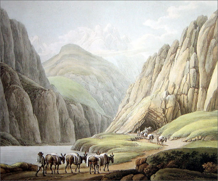 Pack transports at the southern end of the Urnerloch in 1790.