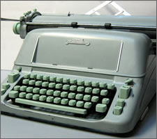 A manual Hermes Ambassador typewriter from the 1960s.
