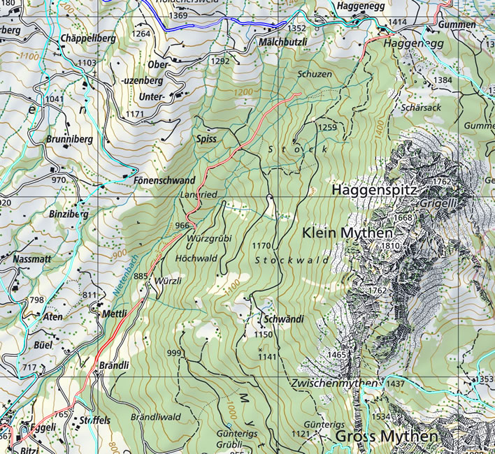 Map of the descent from Haggenegg to Schwyz