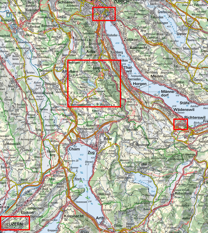 Map of the route between Luzern and Zurich