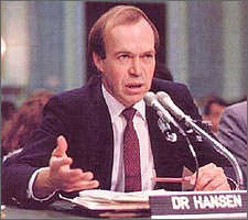 Dr James Hanson telling the US Congress in 1988: 'Hand over the cash or the planet gets it.'