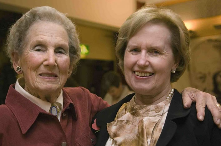 Former Churchill secretaries Elizabeth Layton-Nel (1941-1945) and Lady Williams, the former Jane Portal (1949-1955), at a reunion in 2006.