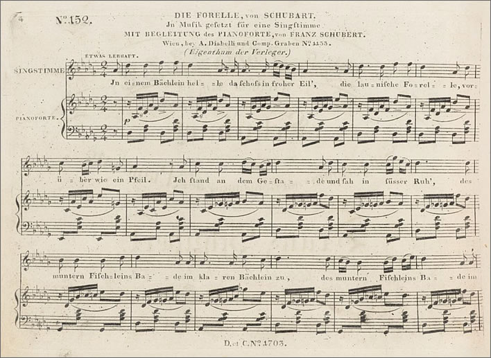 The first page of the score of Anton Diabelli's first edition of 'Die Forelle'