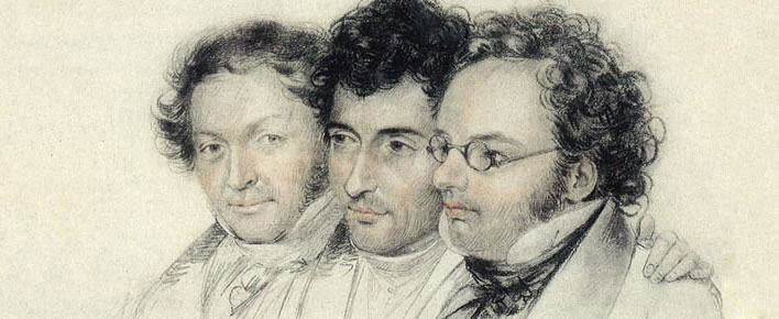 Johann Jenger, Anselm Huttenbrenner and Franz Schubert, pastel by Josef Teltscher 1827