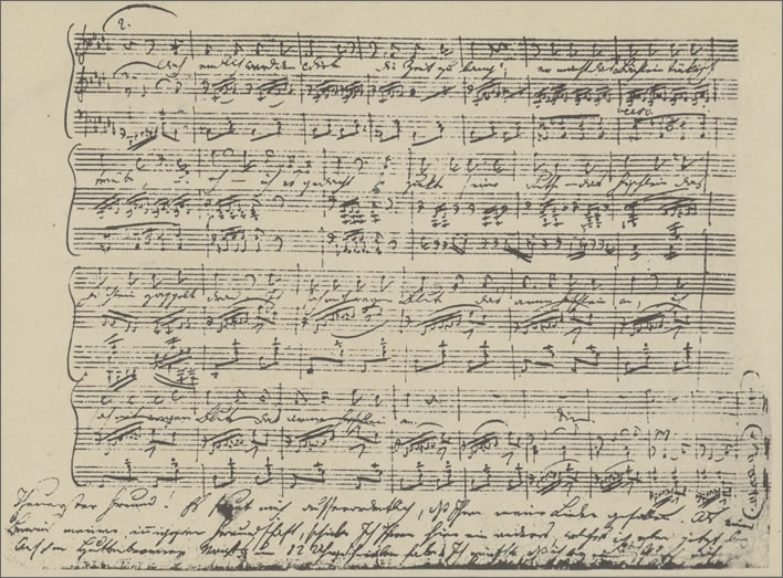 Page 2 of the facsimile of the inkblot autograph score of 'Die Forelle'.